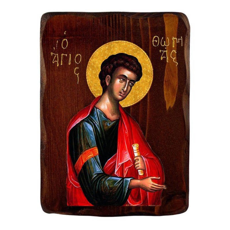 Εικόνα Ορθοδοξίας με περίγραμμα χρυσό σε ξύλο Φλαμουρίας  με  βάση Εικόνα Αγίου Θωμά, Χειροποίητη ελληνορθόδοξη εικόνα του Αγίου Θωμά, επιτοίχια πλάκα βυζαντινής τέχνης, θρησκευτικό δώρο, χριστιανική διακόσμηση Διάσταση 10x7 cm (3,9 x 2,8 ίντσες) INTRAEK-