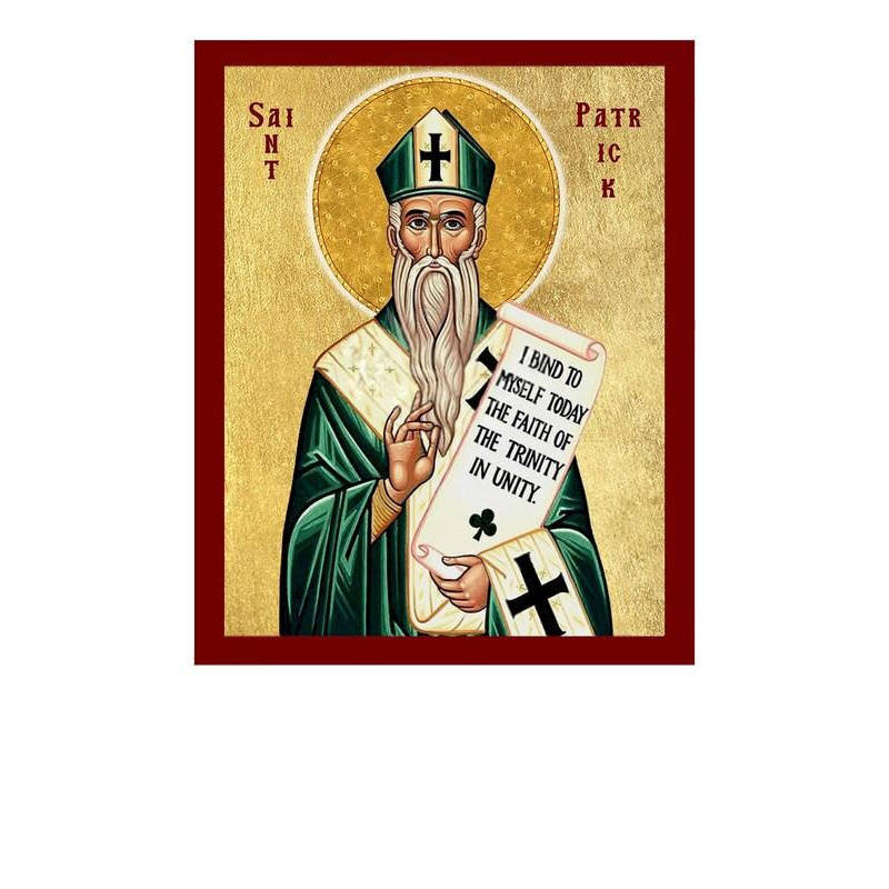 Εικόνα Ορθοδοξίας με περίγραμμα χρυσό σε ξύλο Φλαμουρίας  με  βάση Εικόνα Αγίου Πατρικίου της Ιρλανδίας, Χειροποίητη Χριστιανική Εικόνα του Αγίου Πατρικίου, Κρεμαστή πλάκα Βυζαντινής Τέχνης, Χριστιανική Θρησκευτική Τέχνη Διάσταση 26x20 cm (10,2 x 7,9 ίντσ
