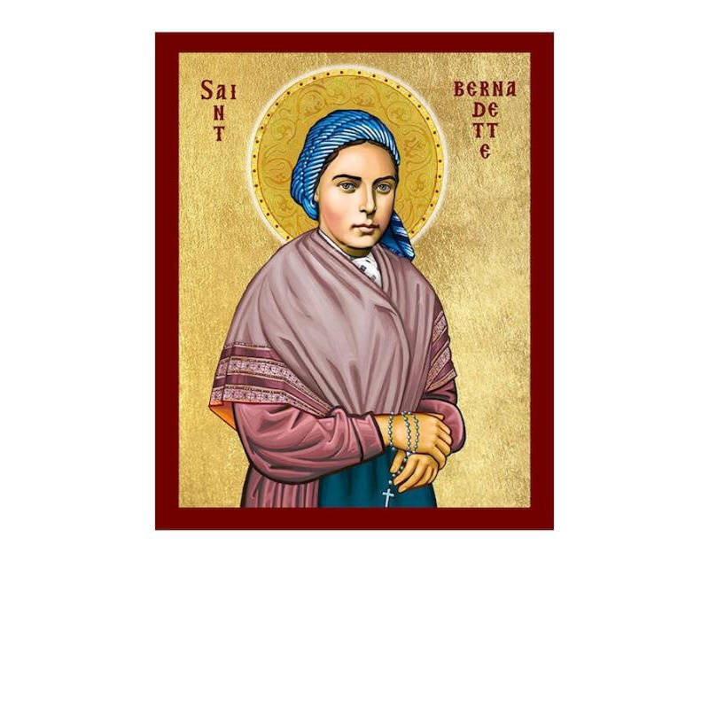 Εικόνα Ορθοδοξίας με περίγραμμα χρυσό σε ξύλο Φλαμουρίας  με  βάση Εικόνα Αγίας Βερναντέττης της Λούρδης, Χειροποίητη Χριστιανική Εικόνα της Αγίας Βερναντέττας , Κρεμαστή πλάκα Βυζαντινής Τέχνης, Χριστιανική Θρησκευτική Τέχνη Διάσταση 26x20 cm (10,2 x 7,9