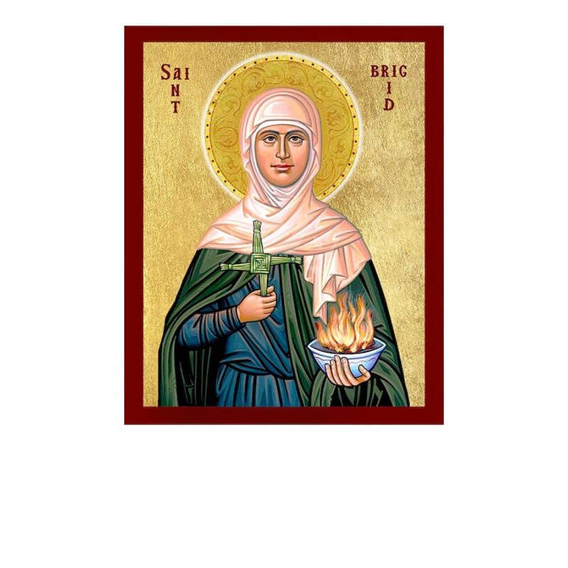 Εικόνα Ορθοδοξίας με περίγραμμα χρυσό σε ξύλο Φλαμουρίας  με  βάση Εικόνα Saint Brigid of Ireland, Χειροποίητη Χριστιανική Εικόνα της Αγίας Brigid of Ireland, Κρεμαστή πλάκα Βυζαντινής Τέχνης, Χριστιανική Θρησκευτική Τέχνη Διάσταση 10x7 cm (3,9 x 2,8 ίντσ