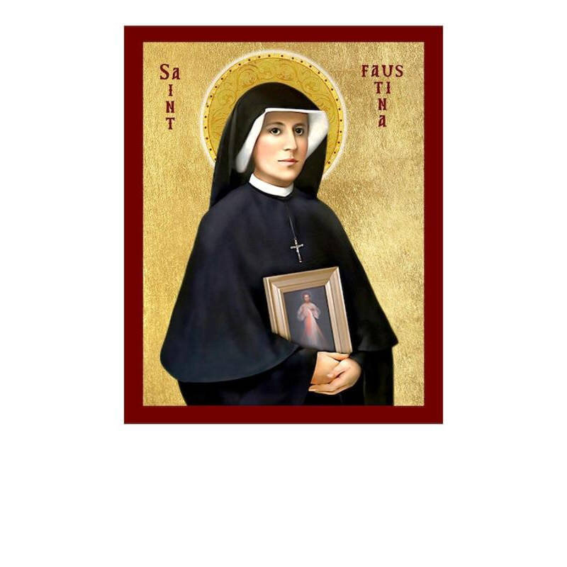 Εικόνα Ορθοδοξίας με περίγραμμα χρυσό σε ξύλο Φλαμουρίας  με  βάση Εικόνα Αγίας Φαουστίνα Κοβάλσκα, Χειροποίητη Χριστιανική Εικόνα Αγίας Φαουστίνας Κοβάλσκα, Κρεμαστή πλάκα Βυζαντινής Τέχνης, Χριστιανική Θρησκευτική Τέχνη Διάσταση 26x20 cm (10,2 x 7,9 ίντ