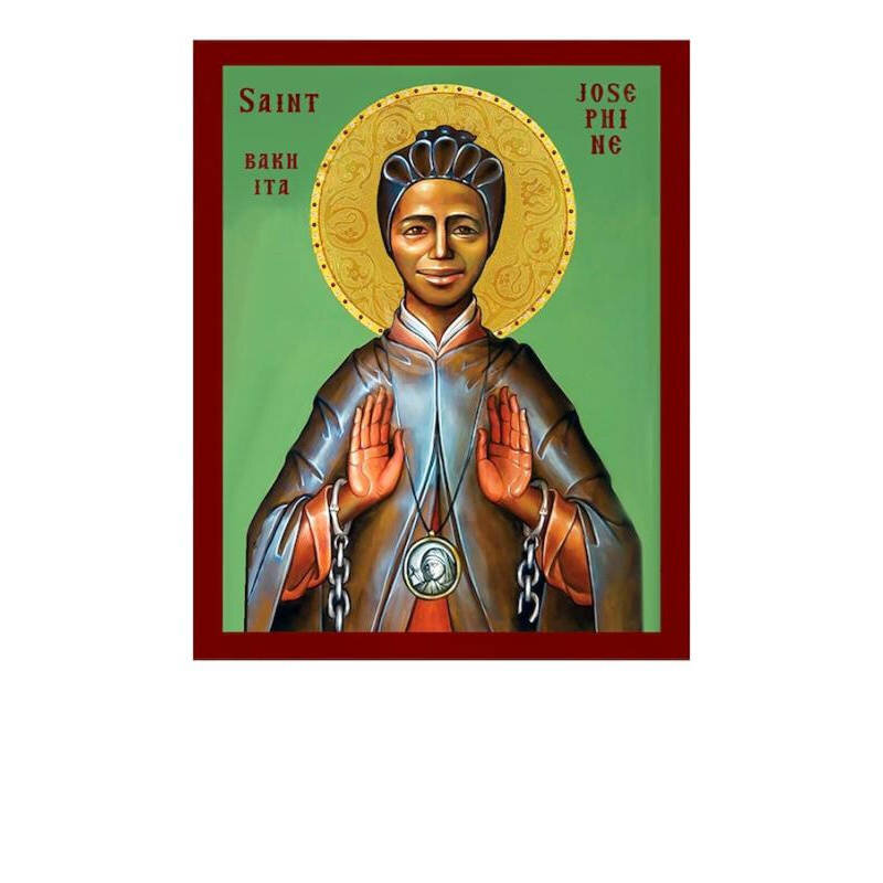 Εικόνα Ορθοδοξίας με περίγραμμα χρυσό σε ξύλο Φλαμουρίας  με  βάση Εικόνα Αγίας Ιωσηφίνας Μπαχίτα, Χειροποίητη Θρησκευτική Εικόνα Αγίας Ιωσηφίνας Μπακίτα, Κρεμαστή πλάκα Βυζαντινής Τέχνης, Χριστιανική Θρησκευτική Τέχνη Διάσταση 26x20 cm (10,2 x 7,9 ίντσες