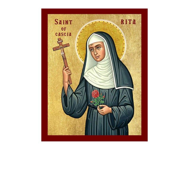 Εικόνα Ορθοδοξίας με περίγραμμα χρυσό σε ξύλο Φλαμουρίας  με  βάση Εικόνα Αγίας Ρίτας της Κασκίας, Χειροποίητη Καθολική Εικόνα της Αγίας Ρίτας της Κασκίας, Κρεμαστή πλάκα Βυζαντινής Τέχνης, Χριστιανική Θρησκευτική Τέχνη Διάσταση 26x20 cm (10,2 x 7,9 ίντσε