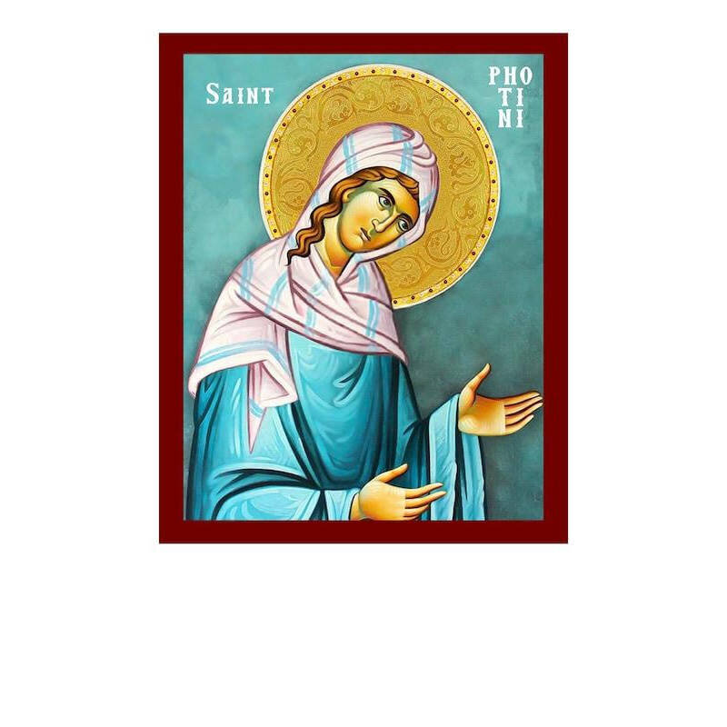 Εικόνα Ορθοδοξίας με περίγραμμα χρυσό σε ξύλο Φλαμουρίας  με  βάση Εικόνα Αγίας Φωτεινής, Χειροποίητη Ορθόδοξη Εικόνα Αγίας Φωτεινής, Επιτοίχια Πλακέτα Βυζαντινής Τέχνης, Χριστιανική Θρησκευτική Τέχνη Διάσταση 26x20 cm (10,2 x 7,9 ίντσες) INTRAEK-32167238