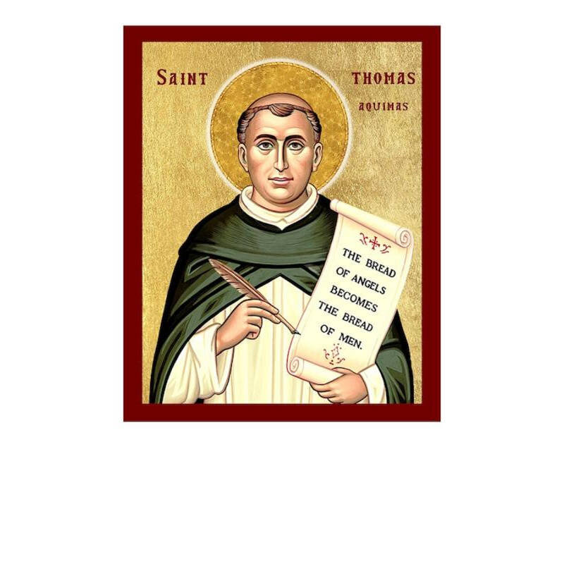 Εικόνα Ορθοδοξίας με περίγραμμα χρυσό σε ξύλο Φλαμουρίας  με  βάση Εικόνα Αγίου Θωμά Ακινάτη, Χειροποίητη Καθολική Εικόνα του Αγίου Θωμά Ακινάτη, Κρεμαστή πλάκα Βυζαντινής Τέχνης, Χριστιανική Θρησκευτική Τέχνη Διάσταση 26x20 cm (10,2 x 7,9 ίντσες) INTRAEK