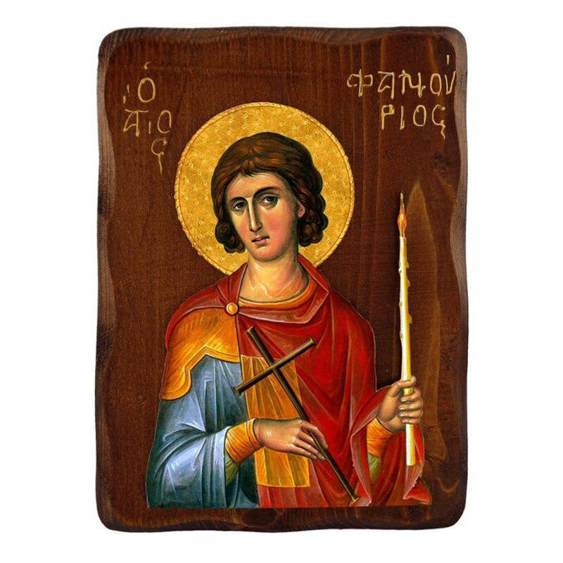 Εικόνα Ορθοδοξίας με περίγραμμα χρυσό σε ξύλο Φλαμουρίας  με  βάση Εικόνα Αγίου Φανουρίου, Χειροποίητη Ελληνορθόδοξη εικόνα Αγίου Φανουρίου, επιτοίχια βυζαντινή τέχνη, θρησκευτικό δώρο, χριστιανική διακόσμηση Διάσταση 26x20 cm (10,2 x 7,9 ίντσες) INTRAEK-