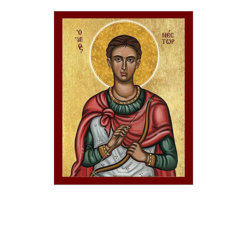 Σετ 2 τεμαχίων – Εικόνα Ορθοδοξίας με περίγραμμα χρυσό σε ξύλο Φλαμουρίας  με  βάση Εικόνα Αγίου Νέστορα, Χειροποίητη βυζαντινή εικόνα του Αγίου Νέστορα, Πλακέτα θρησκευτικής τέχνης, Χριστιανικό δώρο Διάσταση 21x15 cm (8,3 x 5,9 ίντσες) INTRAEK-216723791