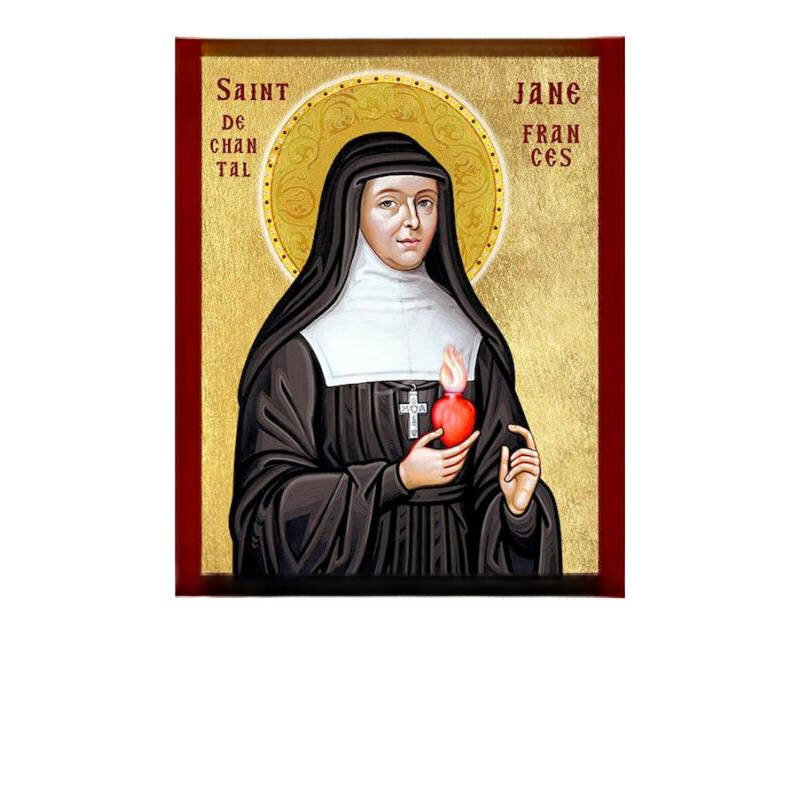 Εικόνα Ορθοδοξίας με περίγραμμα χρυσό σε ξύλο Φλαμουρίας  με  βάση Εικόνα Saint Jane de Chantal, Χειροποίητη θρησκευτική εικόνα της Αγίας Τζέιν, Κρεμαστή πλάκα Βυζαντινής Τέχνης, Χριστιανική Θρησκευτική Τέχνη Διάσταση 10x7 cm (3,9 x 2,8 ίντσες) INTRAEK-81