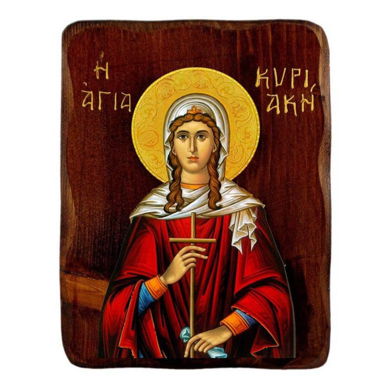 Σετ 2 τεμαχίων – Εικόνα Ορθοδοξίας με περίγραμμα χρυσό σε ξύλο Φλαμουρίας  με  βάση Εικόνα Αγίας Κυριακής, Χειροποίητη Ελληνορθόδοξη εικόνα Αγίας Κυριακής, επιτοίχια πλάκα βυζαντινής τέχνης, θρησκευτικό δώρο, χριστιανική διακόσμηση Διάσταση 21x15 cm (8,3