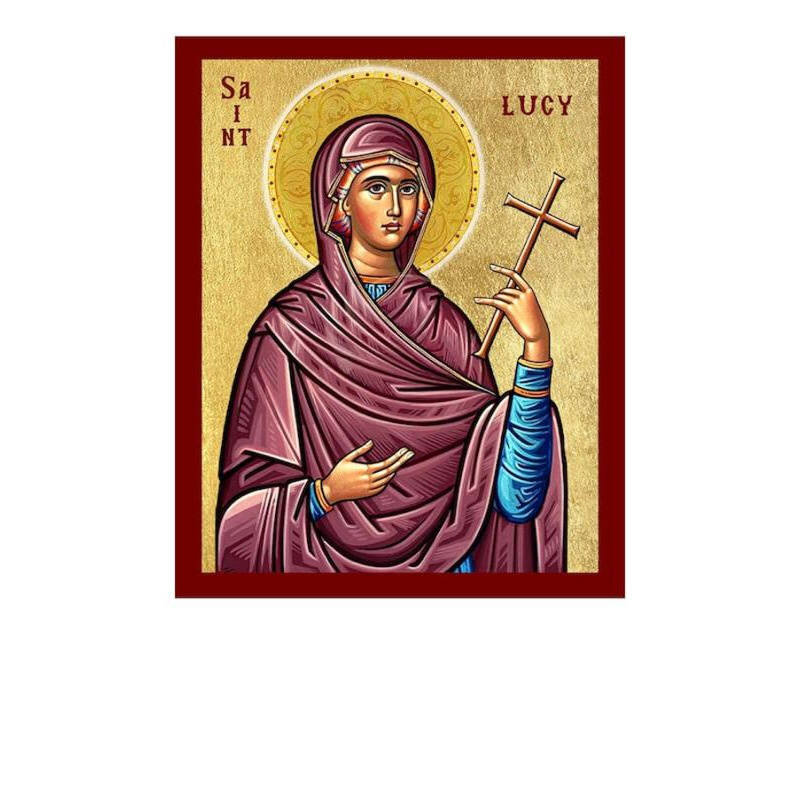 Σετ 2 τεμαχίων – Εικόνα Ορθοδοξίας με περίγραμμα χρυσό σε ξύλο Φλαμουρίας  με  βάση Εικόνα Αγίας Λουκίας, Χειροποίητη Θρησκευτική Εικόνα Αγίας Λουσίας, Κρεμαστή πλάκα Βυζαντινής Τέχνης, Χριστιανική Θρησκευτική Τέχνη Διάσταση 21x15 cm (8,3 x 5,9 ίντσες) IN
