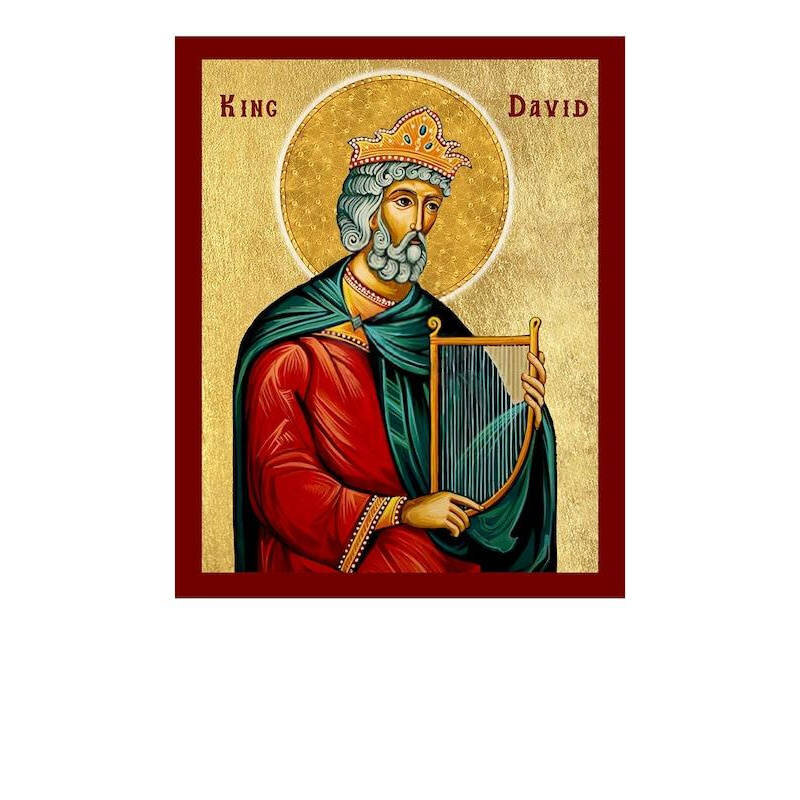 Σετ 2 τεμαχίων – Εικόνα Ορθοδοξίας με περίγραμμα χρυσό σε ξύλο Φλαμουρίας  με  βάση Εικόνα Προφήτη Βασιλιά Δαυίδ, Χειροποίητη Χριστιανική Εικόνα του Προφήτη Βασιλιά Δαυίδ, Πλακέτα Βυζαντινής Τέχνης, Χριστιανική Θρησκευτική Τέχνη Διάσταση 21x15 cm (8,3 x 5