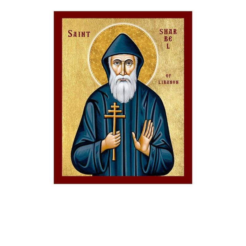 Εικόνα Ορθοδοξίας με περίγραμμα χρυσό σε ξύλο Φλαμουρίας  με  βάση Εικόνα Saint Sharbel Makhlouf, Χειροποίητη Καθολική Εικόνα του Saint Sharbel Makhlouf, Κρεμαστή πλάκα Βυζαντινής Τέχνης, Χριστιανική Θρησκευτική Τέχνη Διάσταση 10x7 cm (3,9 x 2,8 ίντσες) I