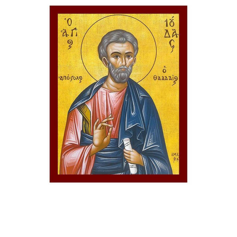 Εικόνα Ορθοδοξίας με περίγραμμα χρυσό σε ξύλο Φλαμουρίας  με  βάση Άγιος Ιούδας Θαδδαίος ο Απόστολος, Χειροποίητη ελληνική εικόνα του Αγίου Ιούδα Θαδδαίου, επιτοίχια πλάκα βυζαντινής τέχνης, χριστιανικό δώρο Διάσταση 10x7 cm (3,9 x 2,8 ίντσες) INTRAEK-816