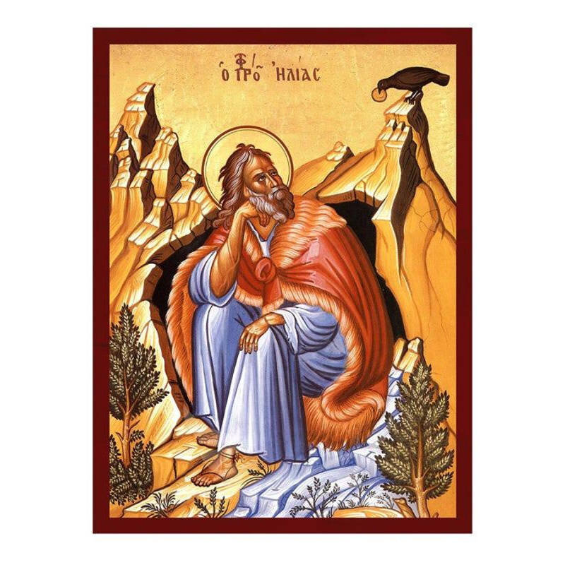 Σετ 2 τεμαχίων – Εικόνα Ορθοδοξίας με περίγραμμα χρυσό σε ξύλο Φλαμουρίας  με  βάση Εικόνα Προφήτη Ηλία, Χειροποίητη ελληνική εικόνα του Προφήτη Ηλία, επιτοίχια πλάκα βυζαντινής τέχνης, χριστιανικό δώρο Διάσταση 21x15 cm (8,3 x 5,9 ίντσες) INTRAEK-2167236