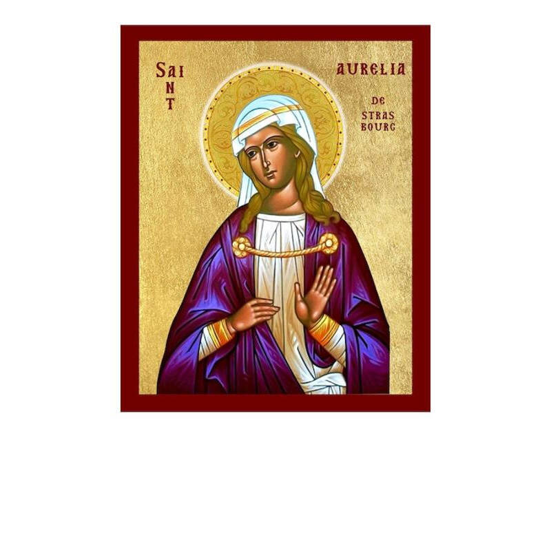 Εικόνα Ορθοδοξίας με περίγραμμα χρυσό σε ξύλο Φλαμουρίας  με  βάση Εικόνα Αγίας Αυρηλίας του Στρασβούργου, Χειροποίητη Χριστιανική Εικόνα Αγίας Αυρηλίας, Κρεμαστή πλάκα Βυζαντινής Τέχνης, Χριστιανική Θρησκευτική Τέχνη Διάσταση 10x7 cm (3,9 x 2,8 ίντσες) I