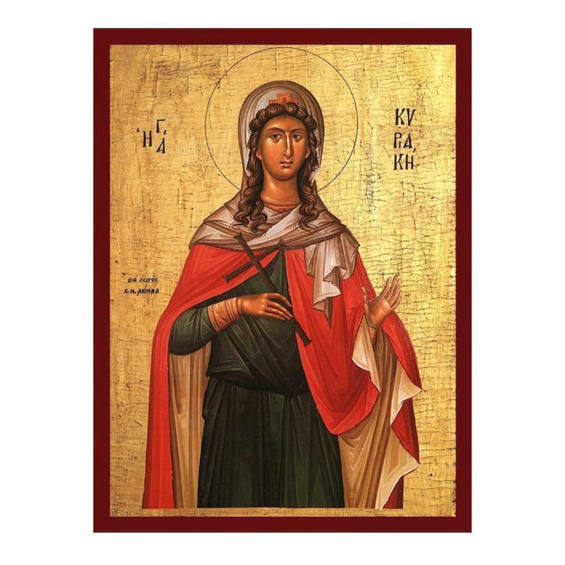 Σετ 2 τεμαχίων – Εικόνα Ορθοδοξίας με περίγραμμα χρυσό σε ξύλο Φλαμουρίας  με  βάση Εικόνα Αγίας Κυριακής, Χειροποίητη Βυζαντινή εικόνα Αγίας Κυριακής, Κρεμαστή πλάκα θρησκευτικής τέχνης, Χριστιανικό δώρο Διάσταση 21x15 cm (8,3 x 5,9 ίντσες) INTRAEK-21672