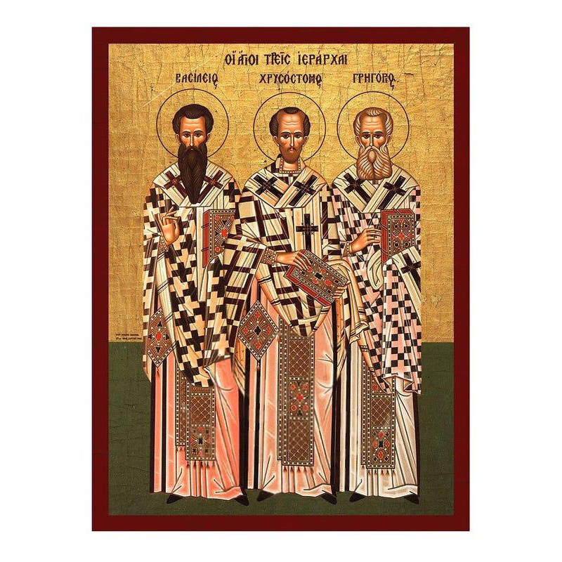 Σετ 2 τεμαχίων – Εικόνα Ορθοδοξίας με περίγραμμα χρυσό σε ξύλο Φλαμουρίας  με  βάση Ιεράρχες Άγιοι Βασίλειος ο Μέγας, Γρηγόριος ο Θεολόγος και Ιωάννης Χρυσόστομος Εικόνα, επιτοίχια βυζαντινή τέχνη, χριστιανικό δώρο Διάσταση 15x11 cm (5,9 x 4,3 ίντσες) INT
