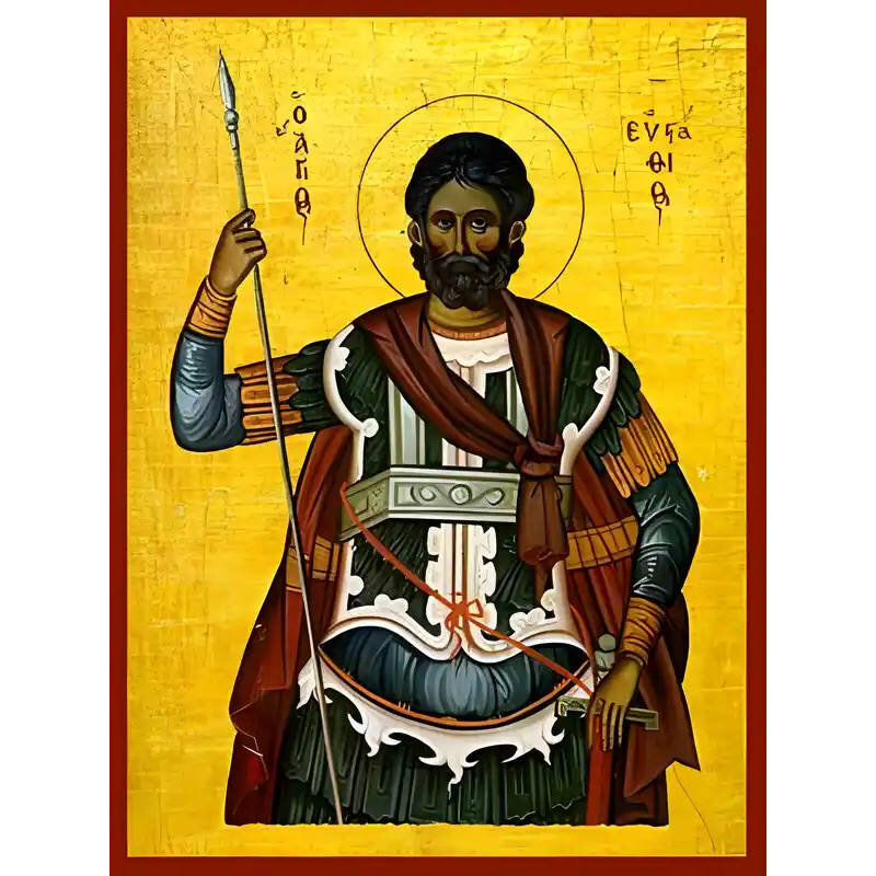 Σετ 2 τεμαχίων – Εικόνα Ορθοδοξίας με περίγραμμα χρυσό σε ξύλο Φλαμουρίας  με  βάση Εικόνα ΑΓΙΟΣ ΕΥΣΤΑΘΙΟΣ ΠΛΑΚΙΔΑΣ, Ο ΜΕΓΑΛΟΜΑΡΤΥΣ Χειροποίητη Ελληνορθόδοξη εικόνα του Ιησού Χριστού, Κρεμαστή πλάκα βυζαντινής τέχνης, χριστιανική τέχνη Διάσταση 15x11 cm (