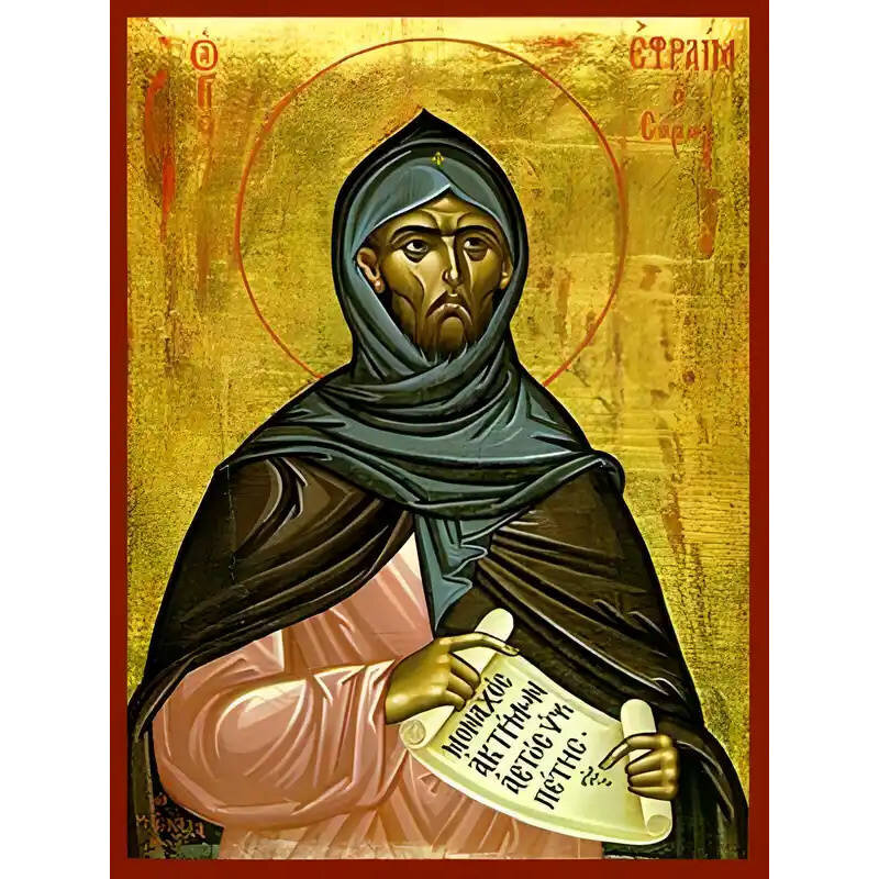Σετ 2 τεμαχίων – Εικόνα Ορθοδοξίας με περίγραμμα χρυσό σε ξύλο Φλαμουρίας  με  βάση Εικόνα ΑΓΙΟΣ ΕΦΡΑΙΜ Ο ΣΥΡΟΣ Χειροποίητη Ελληνορθόδοξη εικόνα του Ιησού Χριστού, Κρεμαστή πλάκα βυζαντινής τέχνης, χριστιανική τέχνη Διάσταση 15x11 cm (5,9x4,3 ίντσες)  INT