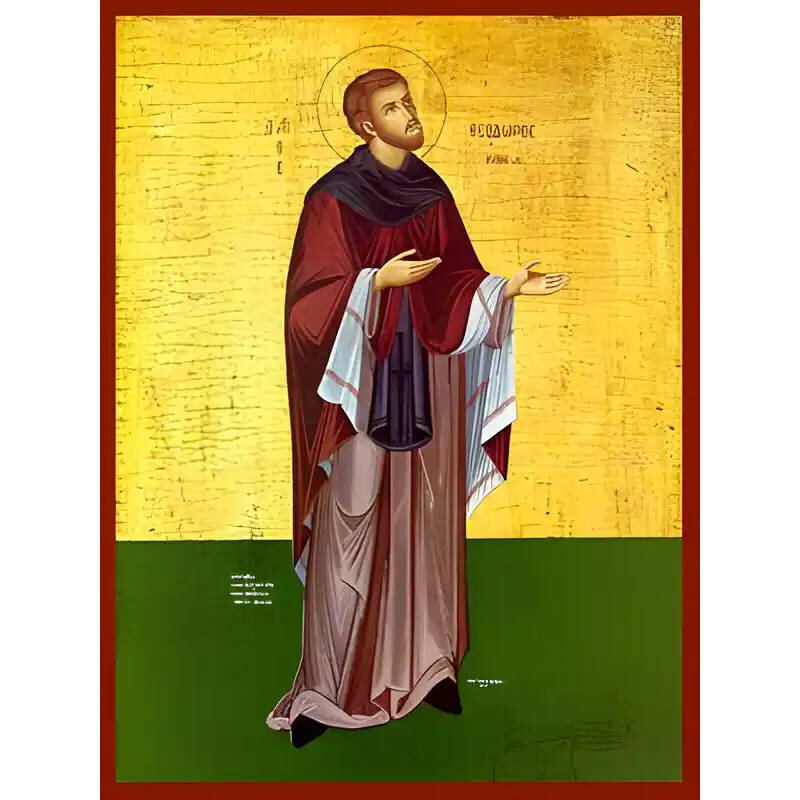 Σετ 2 τεμαχίων – Εικόνα Ορθοδοξίας με περίγραμμα χρυσό σε ξύλο Φλαμουρίας  με  βάση Εικόνα ΑΓΙΟΣ ΘΕΟΔΩΡΟΣ ΚΥΘΗΡΩΝ, ΟΛΟΣΩΜΟΣ Χειροποίητη Ελληνορθόδοξη εικόνα του Ιησού Χριστού, Κρεμαστή πλάκα βυζαντινής τέχνης, χριστιανική τέχνη Διάσταση 15x11 cm (5,9x4,3