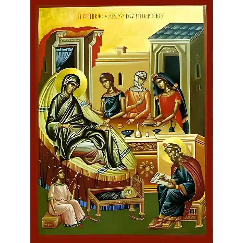 Σετ των 2 Εικόνα Ορθοδοξίας με περίγραμμα χρυσό σε ξύλο Φλαμουρίας  με  βάση Εικόνα ΑΓΙΟΣ ΙΩΑΝΝΗΣ Ο ΠΡΟΔΡΟΜΟΣ, ΤΟ ΓΕΝΕΣΙΟΝ Χειροποίητη Ελληνορθόδοξη εικόνα του Ιησού Χριστού, Κρεμαστή πλάκα βυζαντινής τέχνης, χριστιανική τέχνη Διάσταση 15x11 cm (5,9x4,3 ί