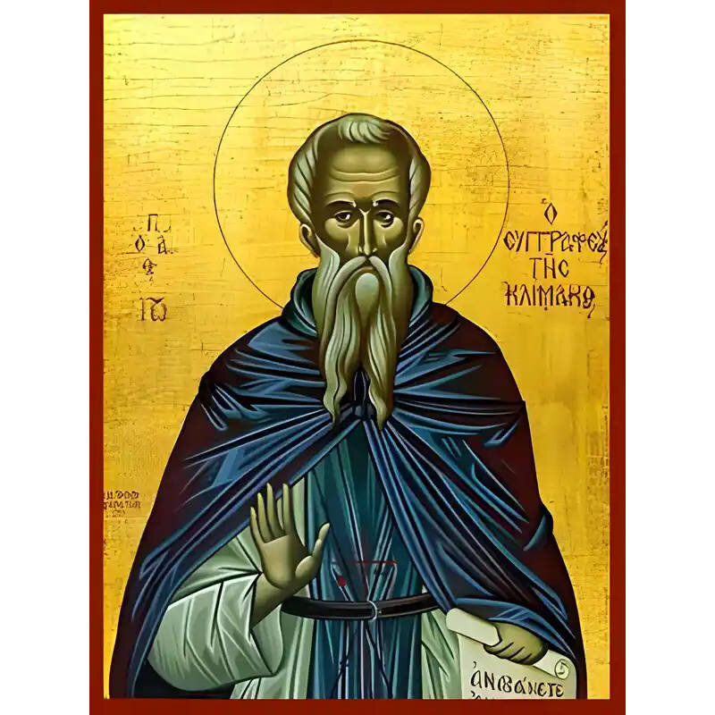 Σετ των 2 Εικόνα Ορθοδοξίας με περίγραμμα χρυσό σε ξύλο Φλαμουρίας  με  βάση Εικόνα ΑΓΙΟΣ ΙΩΑΝΝΗΣ ΤΟΥ ΣΙΝΑ, Ο ΣΥΓΓΡΑΦΕΥΣ ΤΗΣ ΚΛΙΜΑΚΟΣ Χειροποίητη Ελληνορθόδοξη εικόνα του Ιησού Χριστού, Κρεμαστή πλάκα βυζαντινής τέχνης, χριστιανική τέχνη Διάσταση 15x11 cm