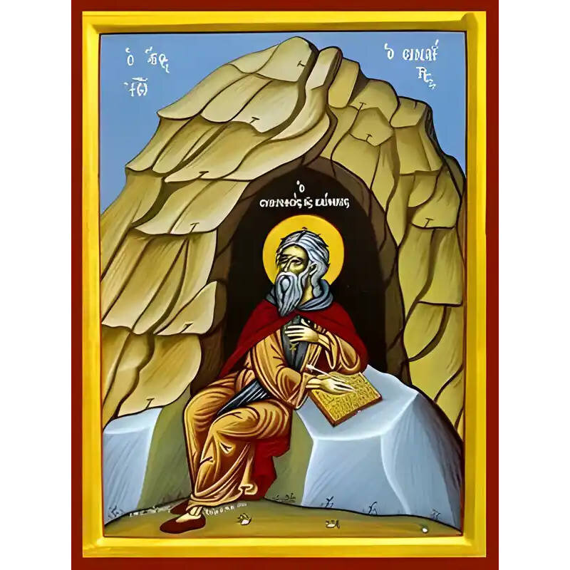 Σετ των 2 Εικόνα Ορθοδοξίας με περίγραμμα χρυσό σε ξύλο Φλαμουρίας  με  βάση Εικόνα ΑΓΙΟΣ ΙΩΑΝΝΗΣ ΤΟΥ ΣΙΝΑ, Ο ΣΥΓΓΡΑΦΕΥΣ ΤΗΣ ΚΛΙΜΑΚΟΣ, ΣΕ ΣΠΗΛΑΙΟ, ΟΛΟΣΩΜΟΣ Χειροποίητη Ελληνορθόδοξη εικόνα του Ιησού Χριστού, Κρεμαστή πλάκα βυζαντινής τέχνης, χριστιανική τ