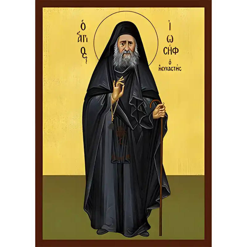 Σετ των 2 Εικόνα Ορθοδοξίας με περίγραμμα χρυσό σε ξύλο Φλαμουρίας  με  βάση Εικόνα ΑΓΙΟΣ ΙΩΣΗΦ Ο ΗΣΥΧΑΣΤΗΣ, ΟΛΟΣΩΜΟΣ Χειροποίητη Ελληνορθόδοξη εικόνα του Ιησού Χριστού, Κρεμαστή πλάκα βυζαντινής τέχνης, χριστιανική τέχνη Διάσταση 15x11 cm (5,9x4,3 ίντσες