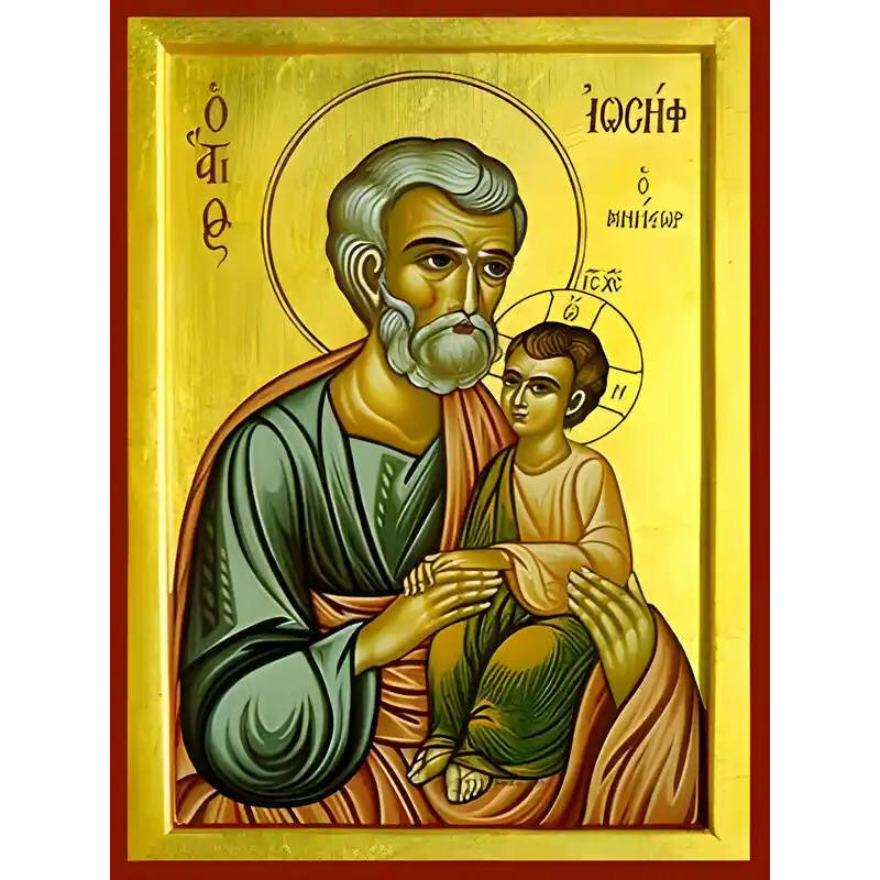 Σετ των 2 Εικόνα Ορθοδοξίας με περίγραμμα χρυσό σε ξύλο Φλαμουρίας  με  βάση Εικόνα ΑΓΙΟΣ ΙΩΣΗΦ, Ο ΜΝΗΣΤΩΡ Χειροποίητη Ελληνορθόδοξη εικόνα του Ιησού Χριστού, Κρεμαστή πλάκα βυζαντινής τέχνης, χριστιανική τέχνη Διάσταση 15x11 cm (5,9x4,3 ίντσες)  INTRAEK-