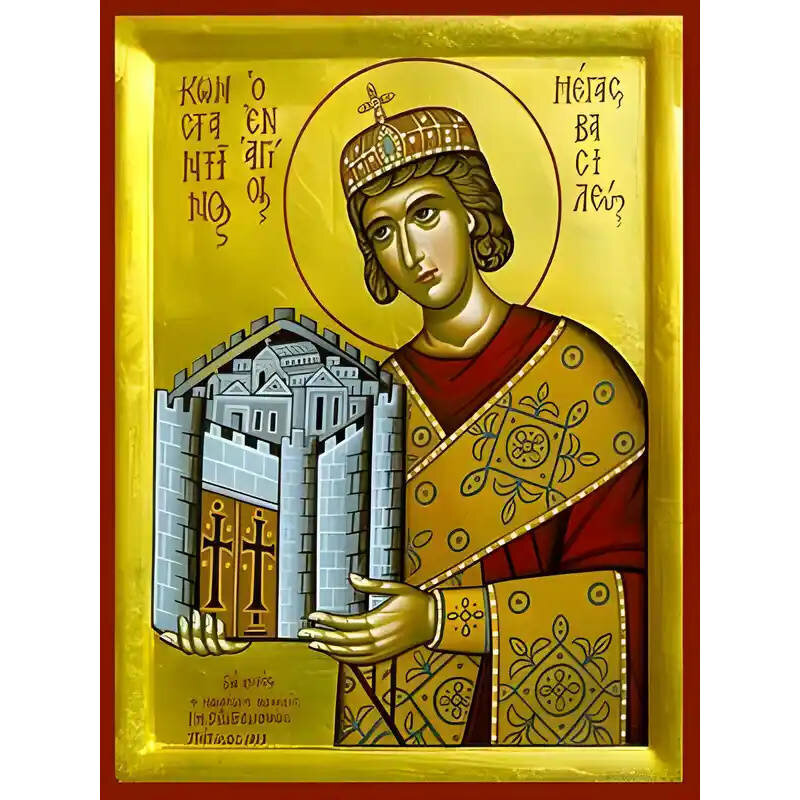 Σετ των 2 Εικόνα Ορθοδοξίας με περίγραμμα χρυσό σε ξύλο Φλαμουρίας  με  βάση Εικόνα ΑΓΙΟΣ ΚΩΝΣΤΑΝΤΙΝΟΣ Ο ΜΕΓΑΣ Χειροποίητη Ελληνορθόδοξη εικόνα του Ιησού Χριστού, Κρεμαστή πλάκα βυζαντινής τέχνης, χριστιανική τέχνη Διάσταση 15x11 cm (5,9x4,3 ίντσες)  INTR