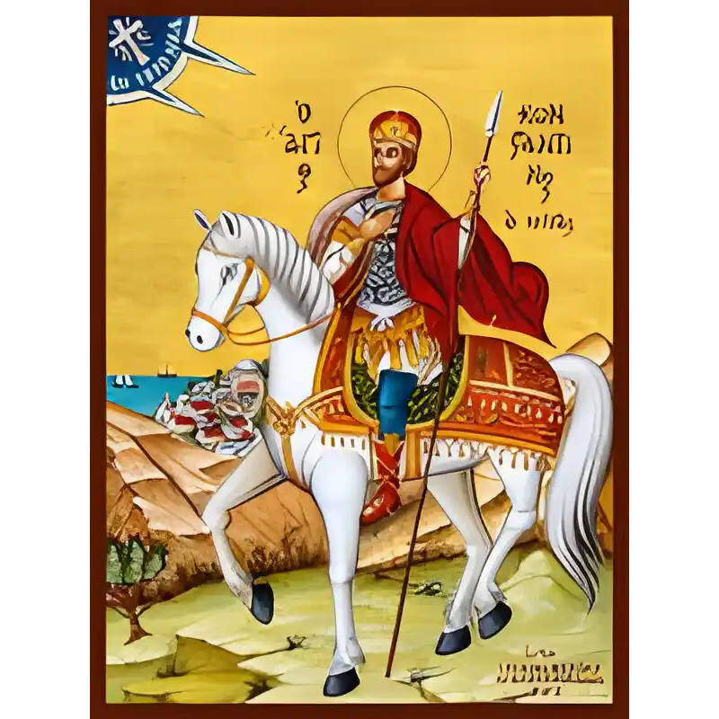 Σετ των 2 Εικόνα Ορθοδοξίας με περίγραμμα χρυσό σε ξύλο Φλαμουρίας  με  βάση Εικόνα ΑΓΙΟΣ ΚΩΝΣΤΑΝΤΙΝΟΣ Ο ΜΕΓΑΣ, ΕΦΙΠΠΟΣ, ΕΝ ΤΟΥΤΩ ΝΙΚΑ Χειροποίητη Ελληνορθόδοξη εικόνα του Ιησού Χριστού, Κρεμαστή πλάκα βυζαντινής τέχνης, χριστιανική τέχνη Διάσταση 15x11 c