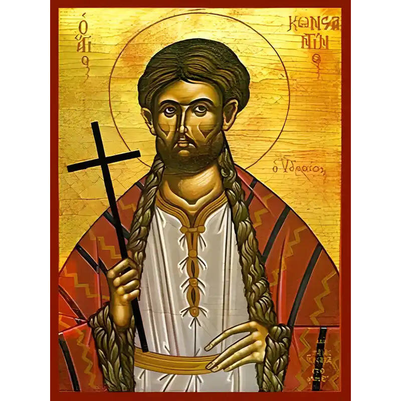 Σετ των 2 Εικόνα Ορθοδοξίας με περίγραμμα χρυσό σε ξύλο Φλαμουρίας  με  βάση Εικόνα ΑΓΙΟΣ ΚΩΝΣΤΑΝΤΙΝΟΣ, Ο ΝΕΟΜΑΡΤΥΣ, Ο ΥΔΡΑΙΟΣ Χειροποίητη Ελληνορθόδοξη εικόνα του Ιησού Χριστού, Κρεμαστή πλάκα βυζαντινής τέχνης, χριστιανική τέχνη Διάσταση 15x11 cm (5,9x4