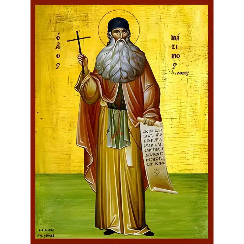 Σετ των 2 Εικόνα Ορθοδοξίας με περίγραμμα χρυσό σε ξύλο Φλαμουρίας  με  βάση Εικόνα ΑΓΙΟΣ ΜΑΞΙΜΟΣ Ο ΓΡΑΙΚΟΣ, ΑΓΙΟΡΕΙΤΗΣ, ΟΛΟΣΩΜΟΣ Χειροποίητη Ελληνορθόδοξη εικόνα του Ιησού Χριστού, Κρεμαστή πλάκα βυζαντινής τέχνης, χριστιανική τέχνη Διάσταση 15x11 cm (5,