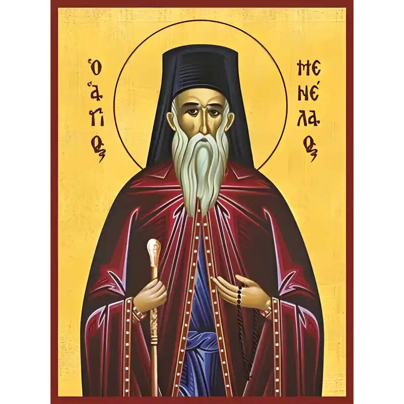 Σετ των 2 Εικόνα Ορθοδοξίας με περίγραμμα χρυσό σε ξύλο Φλαμουρίας  με  βάση Εικόνα ΑΓΙΟΣ ΜΕΝΕΛΑΟΣ Χειροποίητη Ελληνορθόδοξη εικόνα του Ιησού Χριστού, Κρεμαστή πλάκα βυζαντινής τέχνης, χριστιανική τέχνη Διάσταση 15x11 cm (5,9x4,3 ίντσες)  INTRAEK-33775786