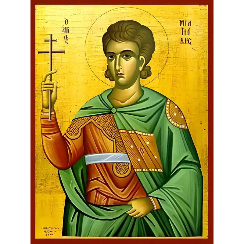 Σετ των 2 Εικόνα Ορθοδοξίας με περίγραμμα χρυσό σε ξύλο Φλαμουρίας  με  βάση Εικόνα ΑΓΙΟΣ ΜΙΛΤΙΑΔΗΣ, ΜΑΡΤΥΣ Χειροποίητη Ελληνορθόδοξη εικόνα του Ιησού Χριστού, Κρεμαστή πλάκα βυζαντινής τέχνης, χριστιανική τέχνη Διάσταση 15x11 cm (5,9x4,3 ίντσες)  INTRAEK