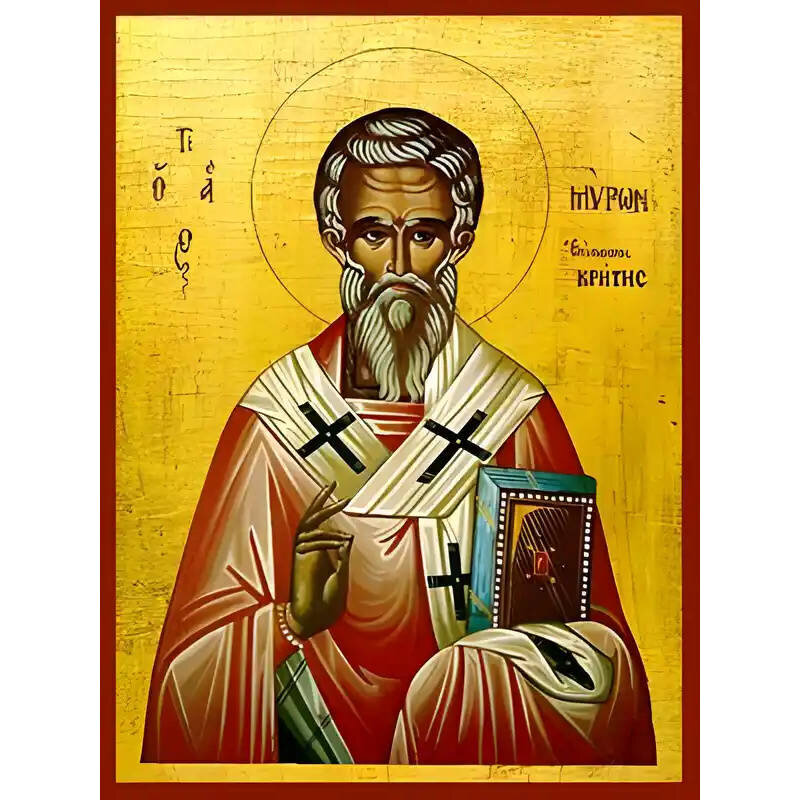 Σετ των 2 Εικόνα Ορθοδοξίας με περίγραμμα χρυσό σε ξύλο Φλαμουρίας  με  βάση Εικόνα ΑΓΙΟΣ ΜΥΡΩΝ, ΕΠΙΣΚΟΠΟΣ ΚΡΗΤΗΣ Χειροποίητη Ελληνορθόδοξη εικόνα του Ιησού Χριστού, Κρεμαστή πλάκα βυζαντινής τέχνης, χριστιανική τέχνη Διάσταση 15x11 cm (5,9x4,3 ίντσες)  I