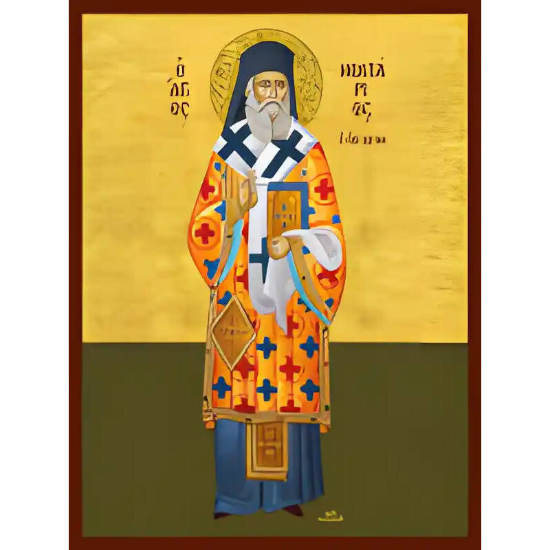 Σετ των 2 Εικόνα Ορθοδοξίας με περίγραμμα χρυσό σε ξύλο Φλαμουρίας  με  βάση Εικόνα ΑΓΙΟΣ ΝΕΚΤΑΡΙΟΣ ΠΕΝΤΑΠΟΛΕΩΣ, Ο ΕΝ ΑΙΓΙΝΗ, ΟΛΟΣΩΜΟΣ Χειροποίητη Ελληνορθόδοξη εικόνα του Ιησού Χριστού, Κρεμαστή πλάκα βυζαντινής τέχνης, χριστιανική τέχνη Διάσταση 15x11 c