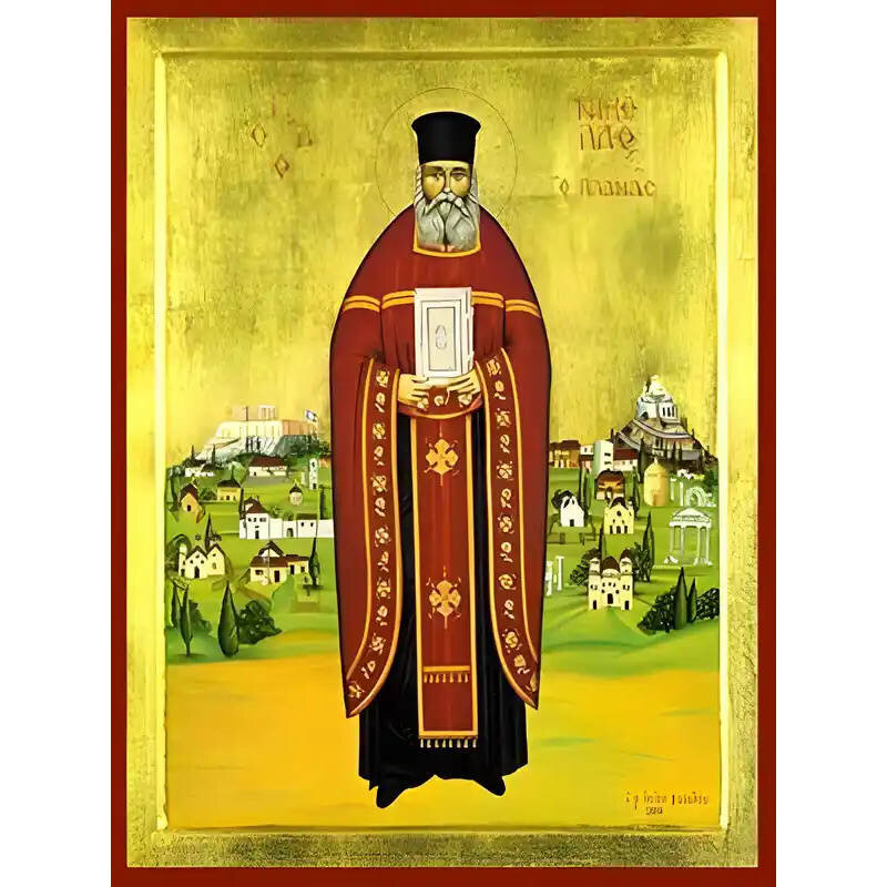 Σετ των 2 Εικόνα Ορθοδοξίας με περίγραμμα χρυσό σε ξύλο Φλαμουρίας  με  βάση Εικόνα ΑΓΙΟΣ ΝΙΚΟΛΑΟΣ ΠΛΑΝΑΣ, ΟΛΟΣΩΜΟΣ Χειροποίητη Ελληνορθόδοξη εικόνα του Ιησού Χριστού, Κρεμαστή πλάκα βυζαντινής τέχνης, χριστιανική τέχνη Διάσταση 15x11 cm (5,9x4,3 ίντσες)