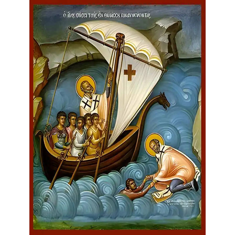 Σετ των 2 Εικόνα Ορθοδοξίας με περίγραμμα χρυσό σε ξύλο Φλαμουρίας  με  βάση Εικόνα ΑΓΙΟΣ ΝΙΚΟΛΑΟΣ, ΣΩΖΕΙ ΤΟΥΣ ΕΝ ΘΑΛΑΣΣΗ ΚΙΝΔΥΝΕΥΟΝΤΑΣ Χειροποίητη Ελληνορθόδοξη εικόνα του Ιησού Χριστού, Κρεμαστή πλάκα βυζαντινής τέχνης, χριστιανική τέχνη Διάσταση 15x11