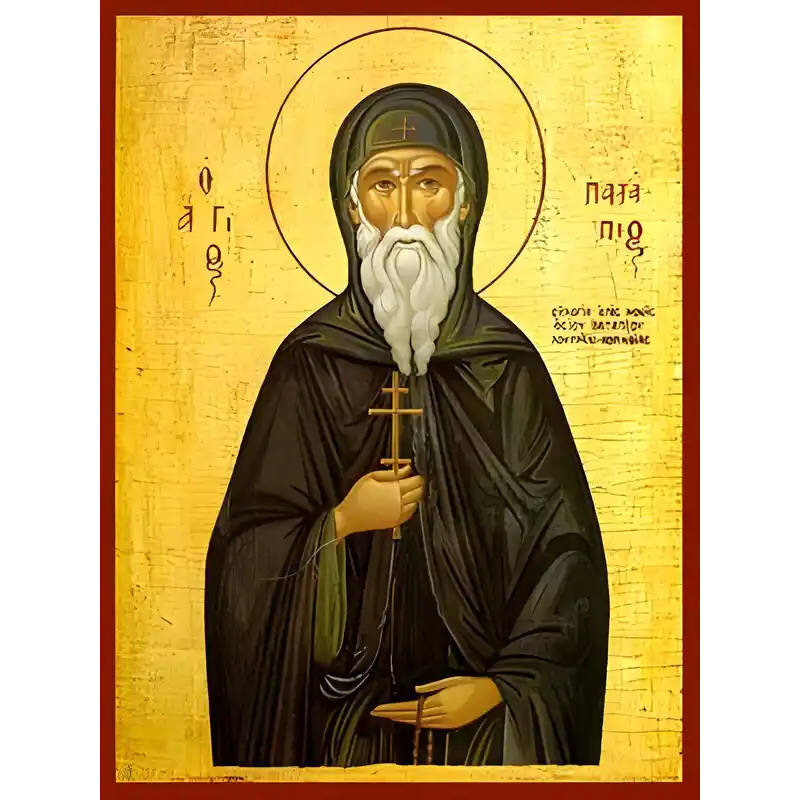 Σετ των 2 Εικόνα Ορθοδοξίας με περίγραμμα χρυσό σε ξύλο Φλαμουρίας  με  βάση Εικόνα ΑΓΙΟΣ ΠΑΤΑΠΙΟΣ Χειροποίητη Ελληνορθόδοξη εικόνα του Ιησού Χριστού, Κρεμαστή πλάκα βυζαντινής τέχνης, χριστιανική τέχνη Διάσταση 15x11 cm (5,9x4,3 ίντσες)  INTRAEK-33775786