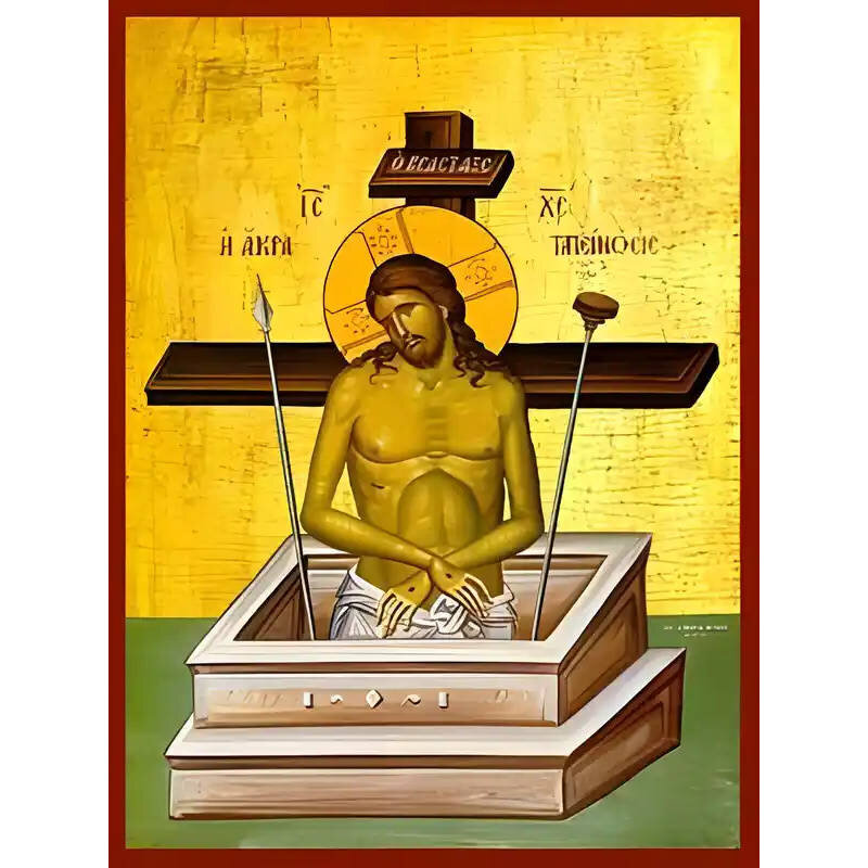 Σετ των 2 Εικόνα Ορθοδοξίας με περίγραμμα χρυσό σε ξύλο Φλαμουρίας  με  βάση Εικόνα ΑΚΡΑ ΤΑΠΕΙΝΩΣΙΣ Χειροποίητη Ελληνορθόδοξη εικόνα του Ιησού Χριστού, Κρεμαστή πλάκα βυζαντινής τέχνης, χριστιανική τέχνη Διάσταση 15x11 cm (5,9x4,3 ίντσες)  INTRAEK-3377578