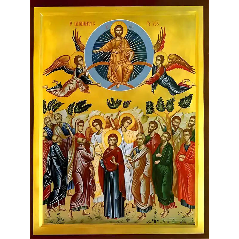 Σετ των 2 Εικόνα Ορθοδοξίας με περίγραμμα χρυσό σε ξύλο Φλαμουρίας  με  βάση Εικόνα ΑΝΑΛΗΨΙΣ ΧΡΙΣΤΟΥ Χειροποίητη Ελληνορθόδοξη εικόνα του Ιησού Χριστού, Κρεμαστή πλάκα βυζαντινής τέχνης, χριστιανική τέχνη Διάσταση 15x11 cm (5,9x4,3 ίντσες)  INTRAEK-337757