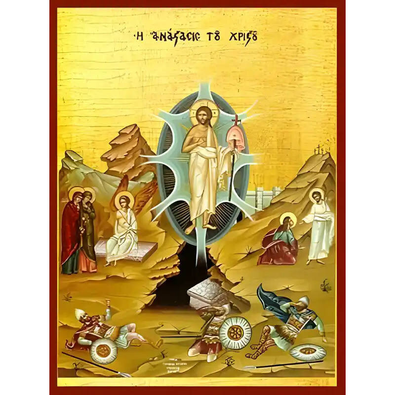 Σετ των 2 Εικόνα Ορθοδοξίας με περίγραμμα χρυσό σε ξύλο Φλαμουρίας  με  βάση Εικόνα ΑΝΑΣΤΑΣΙΣ ΧΡΙΣΤΟΥ Χειροποίητη Ελληνορθόδοξη εικόνα του Ιησού Χριστού, Κρεμαστή πλάκα βυζαντινής τέχνης, χριστιανική τέχνη Διάσταση 15x11 cm (5,9x4,3 ίντσες)  INTRAEK-33775