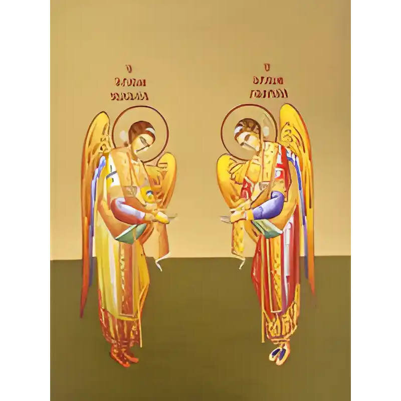 Σετ των 2 Εικόνα Ορθοδοξίας με περίγραμμα χρυσό σε ξύλο Φλαμουρίας  με  βάση Εικόνα ΑΡΧΑΓΓΕΛΟΙ ΜΙΧΑΗΛ ΚΑΙ ΓΑΒΡΙΗΛ, ΔΕΟΜΕΝΟΙ, ΟΛΟΣΩΜΟΙ Χειροποίητη Ελληνορθόδοξη εικόνα του Ιησού Χριστού, Κρεμαστή πλάκα βυζαντινής τέχνης, χριστιανική τέχνη Διάσταση 15x11 cm