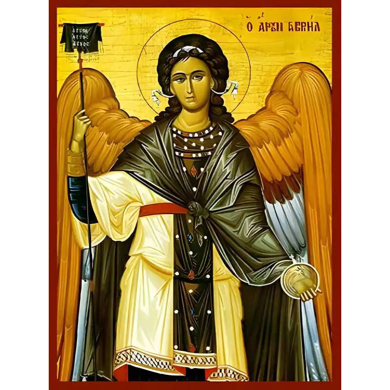 Σετ των 2 Εικόνα Ορθοδοξίας με περίγραμμα χρυσό σε ξύλο Φλαμουρίας  με  βάση Εικόνα ΑΡΧΑΓΓΕΛΟΣ ΓΑΒΡΙΗΛ Χειροποίητη Ελληνορθόδοξη εικόνα του Ιησού Χριστού, Κρεμαστή πλάκα βυζαντινής τέχνης, χριστιανική τέχνη Διάσταση 15x11 cm (5,9x4,3 ίντσες)  INTRAEK-3377