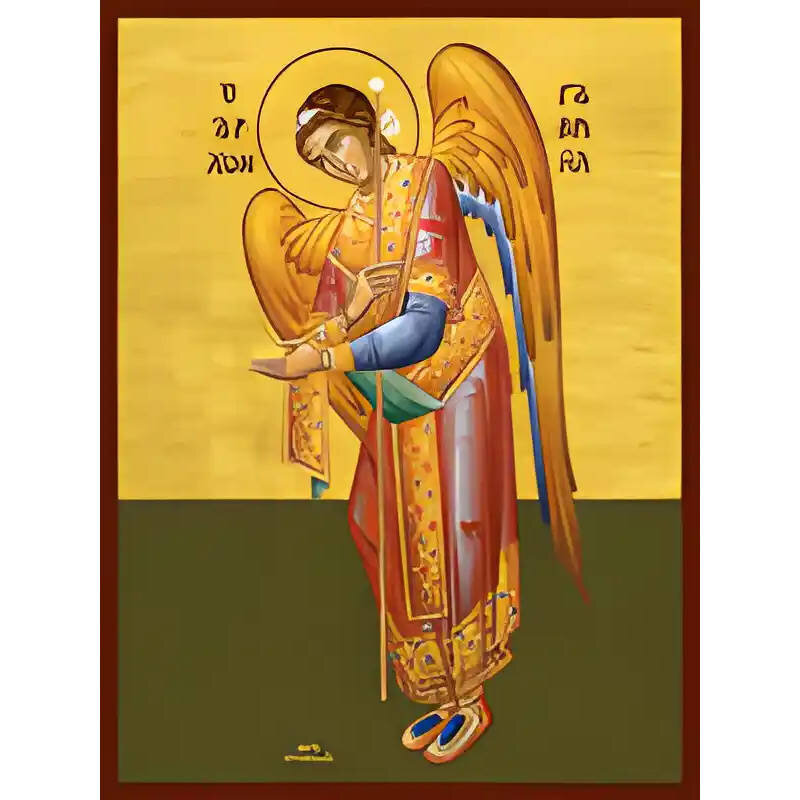 Σετ των 2 Εικόνα Ορθοδοξίας με περίγραμμα χρυσό σε ξύλο Φλαμουρίας  με  βάση Εικόνα ΑΡΧΑΓΓΕΛΟΣ ΓΑΒΡΙΗΛ, ΔΕΟΜΕΝΟΣ, ΟΛΟΣΩΜΟΣ Χειροποίητη Ελληνορθόδοξη εικόνα του Ιησού Χριστού, Κρεμαστή πλάκα βυζαντινής τέχνης, χριστιανική τέχνη Διάσταση 15x11 cm (5,9x4,3 ί