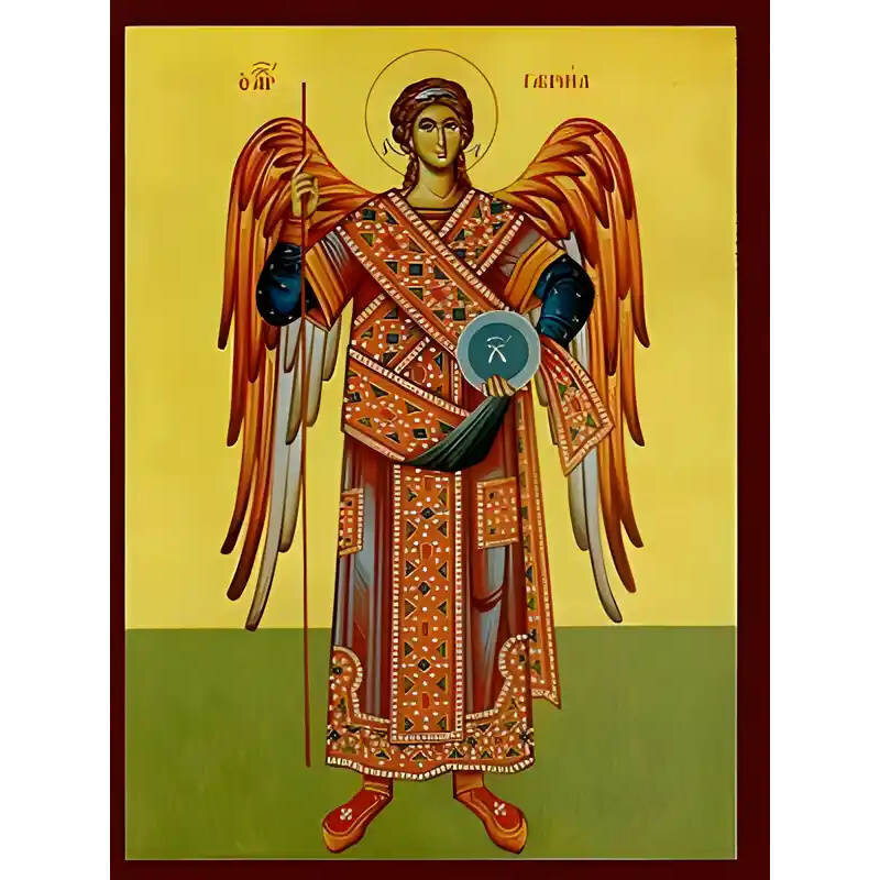 Σετ των 2 Εικόνα Ορθοδοξίας με περίγραμμα χρυσό σε ξύλο Φλαμουρίας  με  βάση Εικόνα ΑΡΧΑΓΓΕΛΟΣ ΓΑΒΡΙΗΛ, ΟΛΟΣΩΜΟΣ Χειροποίητη Ελληνορθόδοξη εικόνα του Ιησού Χριστού, Κρεμαστή πλάκα βυζαντινής τέχνης, χριστιανική τέχνη Διάσταση 15x11 cm (5,9x4,3 ίντσες)  IN