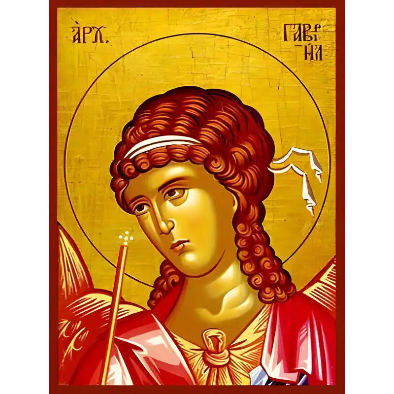 Σετ των 2 Εικόνα Ορθοδοξίας με περίγραμμα χρυσό σε ξύλο Φλαμουρίας  με  βάση Εικόνα ΑΡΧΑΓΓΕΛΟΣ ΓΑΒΡΙΗΛ, ΠΡΟΤΟΜΗ Χειροποίητη Ελληνορθόδοξη εικόνα του Ιησού Χριστού, Κρεμαστή πλάκα βυζαντινής τέχνης, χριστιανική τέχνη Διάσταση 15x11 cm (5,9x4,3 ίντσες)  INT