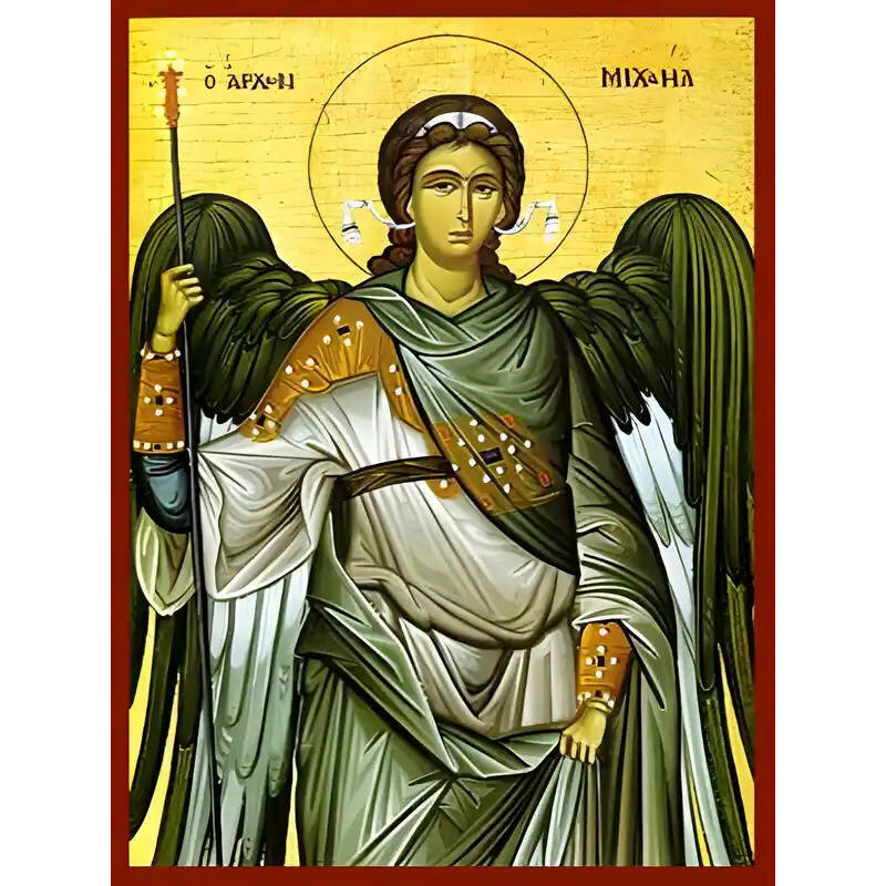Σετ των 2 Εικόνα Ορθοδοξίας με περίγραμμα χρυσό σε ξύλο Φλαμουρίας  με  βάση Εικόνα ΑΡΧΑΓΓΕΛΟΣ ΜΙΧΑΗΛ Χειροποίητη Ελληνορθόδοξη εικόνα του Ιησού Χριστού, Κρεμαστή πλάκα βυζαντινής τέχνης, χριστιανική τέχνη Διάσταση 15x11 cm (5,9x4,3 ίντσες)  INTRAEK-33775