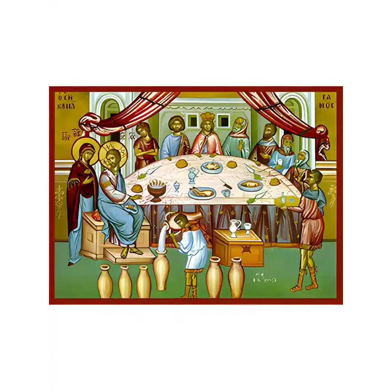 Σετ των 2 Εικόνα Ορθοδοξίας με περίγραμμα χρυσό σε ξύλο Φλαμουρίας  με  βάση Εικόνα ΓΑΜΟΣ ΕΝ ΚΑΝΑ Χειροποίητη Ελληνορθόδοξη εικόνα του Ιησού Χριστού, Κρεμαστή πλάκα βυζαντινής τέχνης, χριστιανική τέχνη Διάσταση 15x11 cm (5,9x4,3 ίντσες)  INTRAEK-337757864